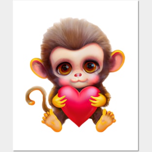 Cute Valentine Baby Monkey Posters and Art